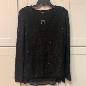 NWT Apt. 9 Black Sweater with black sequins throughout, sheer panel on hem. Sz L